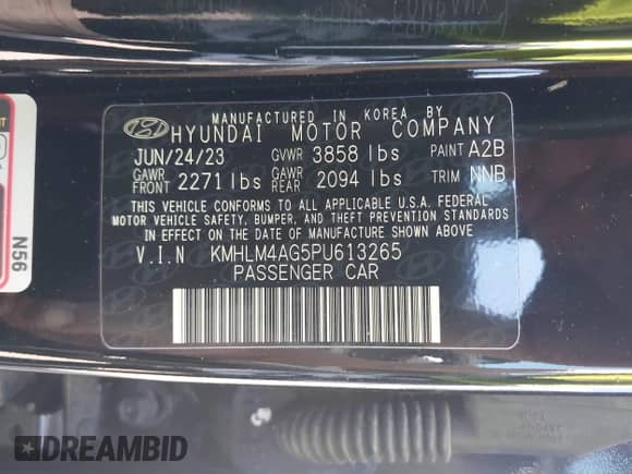 2023 Hyundai Elantra SEL с VIN KMHLM4AG5PU613265, выставлен на аукционе IAAI как лот 40379033 с пробегом 7 836 миль миль и . История ставок и продаж доступна на DreamBid. Изображение 9.
