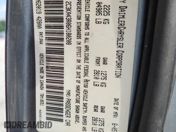 2006 Chrysler 300 with VIN 2C3KA43R06H180208, listed as a Copart auction lot 68349045 with 77,559 mi miles and Salvage title. Bid and sale history available at DreamBid. Image 12.
