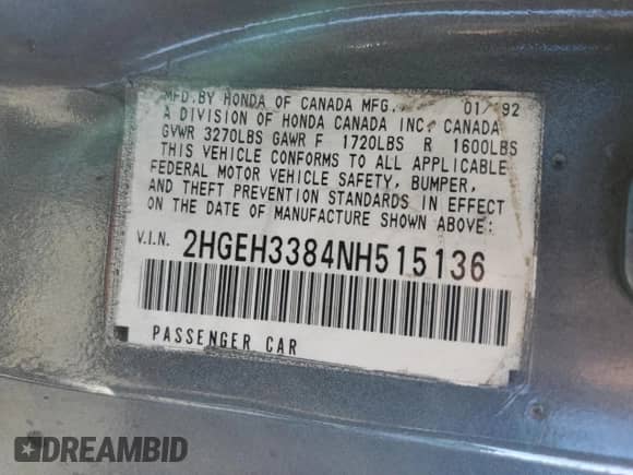 1992 Honda Civic с VIN 2HGEH3384NH515136, выставлен на аукционе Copart как лот 75060114 с пробегом 215 620 миль миль и Списание • Salvage title. История ставок и продаж доступна на DreamBid. Изображение 12.