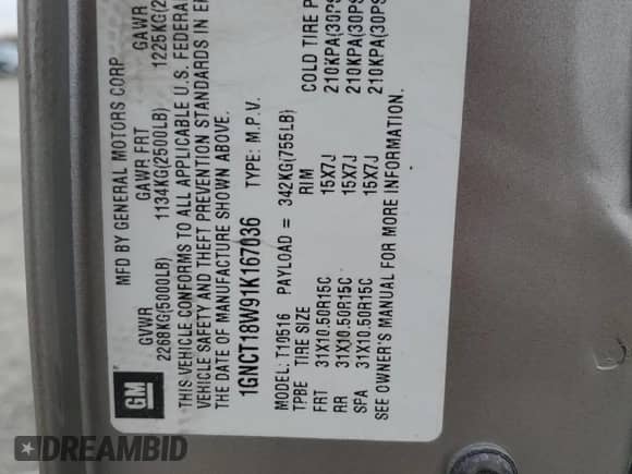 2001 Chevrolet Blazer LS z VIN 1GNCT18W91K167036, wystawiony jako Copart lot #47848415 z przebiegiem 145 278 mil mil oraz Szkoda całkowita • Salvage title. Historia ofert i sprzedaży dostępna na DreamBid. Obrazek 14.