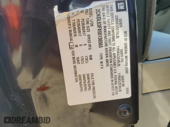 2006 Chevrolet Equinox LT с VIN 2CNDL63FX66136563, выставлен на аукционе Copart как лот 80387875 с пробегом 179 387 миль миль и Чистый • Clean title. История ставок и продаж доступна на DreamBid. Изображение 13.
