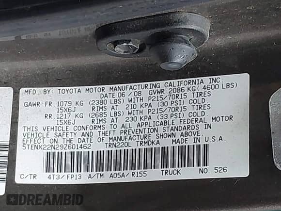 2009 Toyota Tacoma с VIN 5TENX22N29Z601462, выставлен на аукционе IAAI как лот 43435588 с пробегом 309 088 миль миль и . История ставок и продаж доступна на DreamBid. Изображение 9.