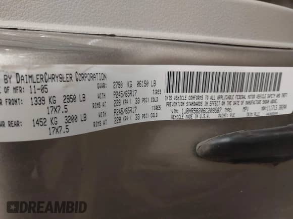 2006 Jeep Grand Cherokee Limited с VIN 1J8HR58206C209587, выставлен на аукционе IAAI как лот 42883141 с пробегом 191 345 миль миль и . История ставок и продаж доступна на DreamBid. Изображение 9.