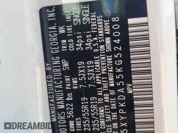 2019 Kia Sorento SX with VIN 5XYPKDA55KG524008, listed as a Copart auction lot 85548895 with 135,654 mi miles and Clean title. Bid and sale history available at DreamBid. Image 13.