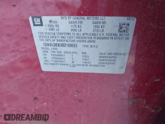 2013 Chevrolet Equinox LT z VIN 1GNALDEK0DZ100623, wystawiony jako IAAI lot #41314989 z przebiegiem 132 778 mil mil oraz . Historia ofert i sprzedaży dostępna na DreamBid. Obrazek 9.