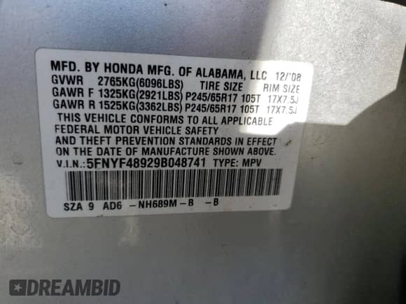 2009 Honda Pilot Touring с VIN 5FNYF48929B048741, выставлен на аукционе Copart как лот 65014975 с пробегом 131 273 миль миль и Списание • Salvage title. История ставок и продаж доступна на DreamBid. Изображение 13.