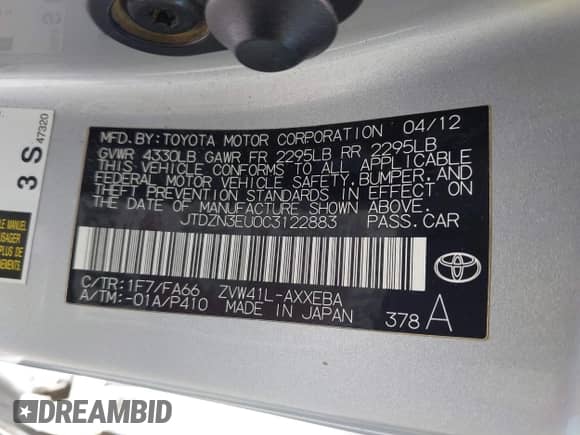 2012 Toyota Prius Two z VIN JTDZN3EU0C3122883, wystawiony jako IAAI lot #42934945 z przebiegiem Nie podano mil oraz . Historia ofert i sprzedaży dostępna na DreamBid. Obrazek 9.