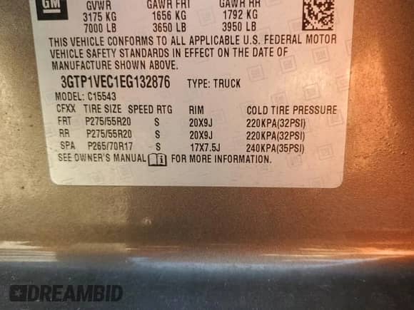 2014 GMC Sierra 1500 SLT z VIN 3GTP1VEC1EG132876, wystawiony jako Copart lot #83957005 z przebiegiem Nie podano mil oraz Szkoda całkowita • Salvage title. Historia ofert i sprzedaży dostępna na DreamBid. Obrazek 13.