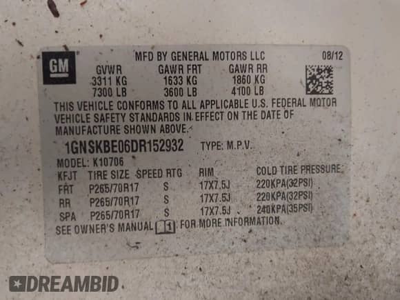 2013 Chevrolet Tahoe LT с VIN 1GNSKBE06DR152932, выставлен на аукционе IAAI как лот 43432839 с пробегом 164 049 миль миль и . История ставок и продаж доступна на DreamBid. Изображение 9.