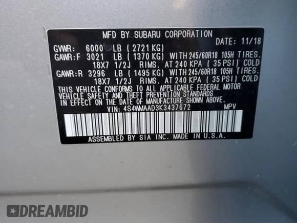 2019 Subaru Ascent z VIN 4S4WMAAD3K3437672, wystawiony jako Copart lot #80074034 z przebiegiem Nie podano mil oraz Szkoda całkowita • Salvage title. Historia ofert i sprzedaży dostępna na DreamBid. Obrazek 13.