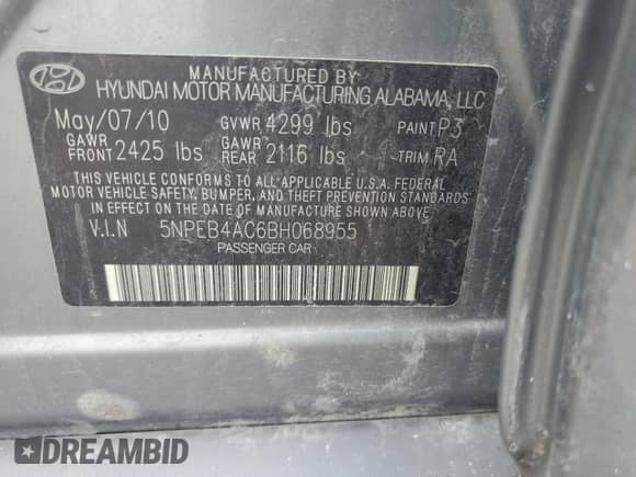 2011 Hyundai Sonata GLS с VIN 5NPEB4AC6BH068955, выставлен на аукционе Copart как лот 81752015 с пробегом Не указан миль и Списание • Salvage title. История ставок и продаж доступна на DreamBid. Изображение 12.