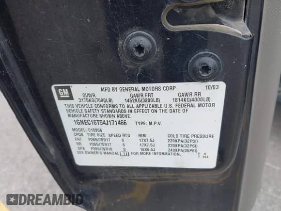 2004 Chevrolet Suburban LS with VIN 1GNEC16T54J171466, listed as a IAAI auction lot 42110043 with 195,001 mi miles and . Bid and sale history available at DreamBid. Image 9.