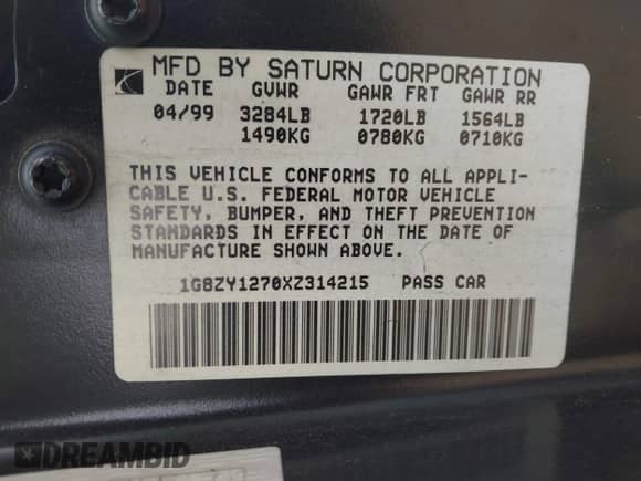 1999 Saturn SC with VIN 1G8ZY1270XZ314215, listed as a IAAI auction lot 42468782 with 152,264 mi miles and . Bid and sale history available at DreamBid. Image 9.