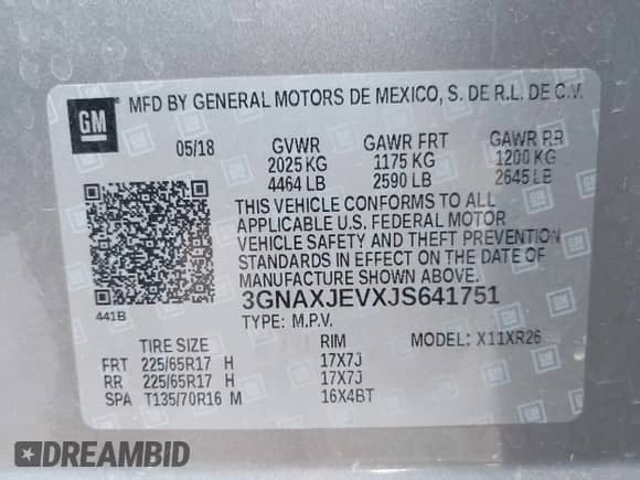 2018 Chevrolet Equinox LT with VIN 3GNAXJEVXJS641751, listed as a IAAI auction lot 43283356 with 110,261 mi miles and . Bid and sale history available at DreamBid. Image 9.