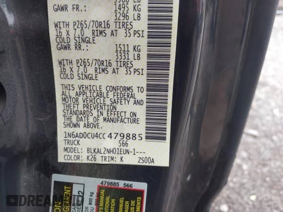 2012 Nissan Frontier SV with VIN 1N6AD0CU4CC479885, listed as a IAAI auction lot 42539819 with 40,234 mi miles and . Bid and sale history available at DreamBid. Image 9.