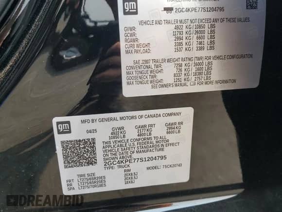 2025 Chevrolet Silverado 2500HD LTZ z VIN 2GC4KPE77S1204795, wystawiony jako Copart lot #67735235 z przebiegiem 5 600 mil mil oraz Szkoda całkowita • Salvage title. Historia ofert i sprzedaży dostępna na DreamBid. Obrazek 12.