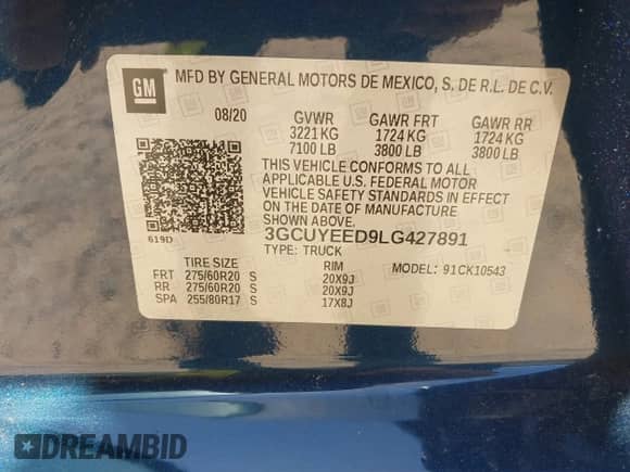 2020 Chevrolet Silverado 1500 RST с VIN 3GCUYEED9LG427891, выставлен на аукционе IAAI как лот 42037535 с пробегом 43 497 миль миль и . История ставок и продаж доступна на DreamBid. Изображение 9.