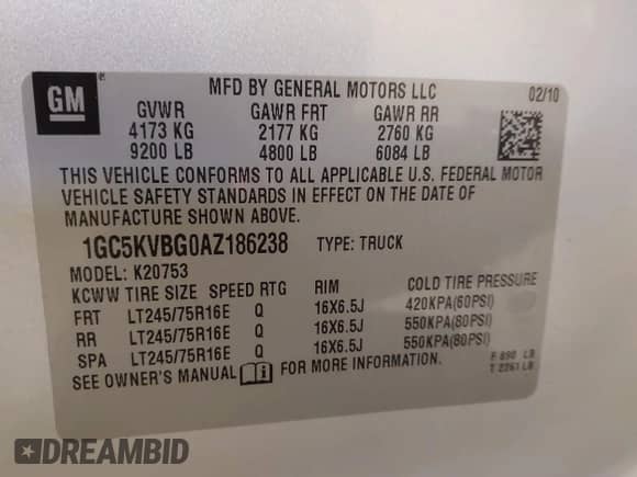 2010 Chevrolet Silverado 2500HD Work Truck z VIN 1GC5KVBG0AZ186238, wystawiony jako IAAI lot #41379847 z przebiegiem 141 388 mil mil oraz . Historia ofert i sprzedaży dostępna na DreamBid. Obrazek 9.