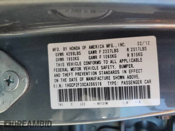 2012 Honda Accord LX with VIN 1HGCP2F3XCA096516, listed as a Copart auction lot 80365775 with 79,482 mi miles and Salvage title. Bid and sale history available at DreamBid. Image 13.