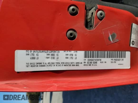 2004 Dodge Neon SRT-4 with VIN 1B3AS66S74D590708, listed as a Copart auction lot 77317104 with 172,351 mi miles and Salvage title. Bid and sale history available at DreamBid. Image 14.