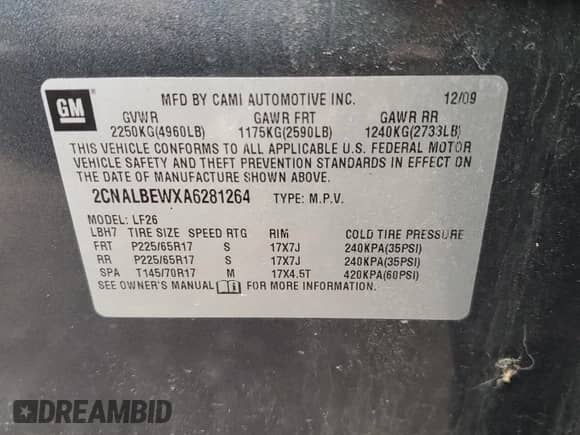 2010 Chevrolet Equinox LS с VIN 2CNALBEWXA6281264, выставлен на аукционе Copart как лот 87312605 с пробегом 141 703 миль миль и Чистый • Clean title. История ставок и продаж доступна на DreamBid. Изображение 13.