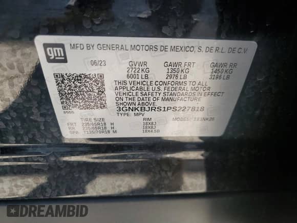 2023 Chevrolet Blazer LT с VIN 3GNKBJRS1PS227818, выставлен на аукционе Copart как лот 49123465 с пробегом 34 096 миль миль и Списание • Salvage title. История ставок и продаж доступна на DreamBid. Изображение 13.