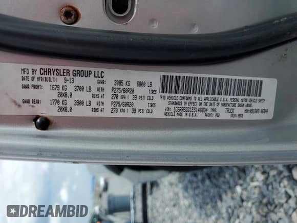 2014 Ram 1500 Big Horn z VIN 1C6RR6GG1ES146834, wystawiony jako Copart lot #66207425 z przebiegiem 179 147 mil mil oraz Nie do naprawy • Non repairable. Historia ofert i sprzedaży dostępna na DreamBid. Obrazek 12.