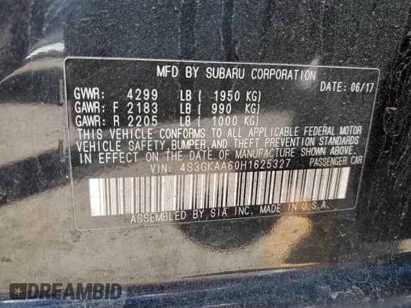 2017 Subaru Impreza с VIN 4S3GKAA60H1625327, выставлен на аукционе Copart как лот 56059175 с пробегом 110 806 миль миль и Списание • Salvage title. История ставок и продаж доступна на DreamBid. Изображение 12.