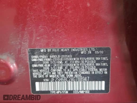 2010 Subaru Forester X с VIN JF2SH6BC2AG788947, выставлен на аукционе Copart как лот 54324435 с пробегом 237 352 миль миль и Списание • Salvage title. История ставок и продаж доступна на DreamBid. Изображение 13.