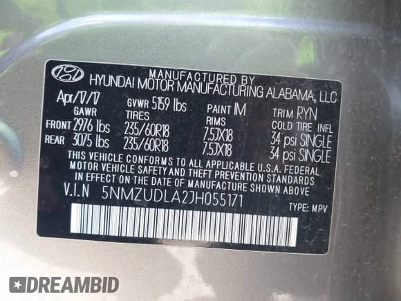 2018 Hyundai Santa Fe 2.0T с VIN 5NMZUDLA2JH055171, выставлен на аукционе IAAI как лот 41234971 с пробегом 49 120 миль миль и . История ставок и продаж доступна на DreamBid. Изображение 9.