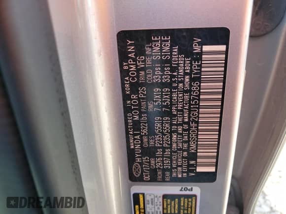 2016 Hyundai Santa Fe SE with VIN KM8SRDHF2GU157686, listed as a Copart auction lot 71923535 with 122,541 mi miles and Salvage title. Bid and sale history available at DreamBid. Image 12.