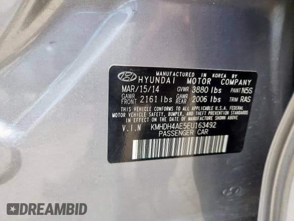 2014 Hyundai Elantra Limited with VIN KMHDH4AE5EU163492, listed as a Copart auction lot 63212835 with 110,808 mi miles and Salvage title. Bid and sale history available at DreamBid. Image 12.