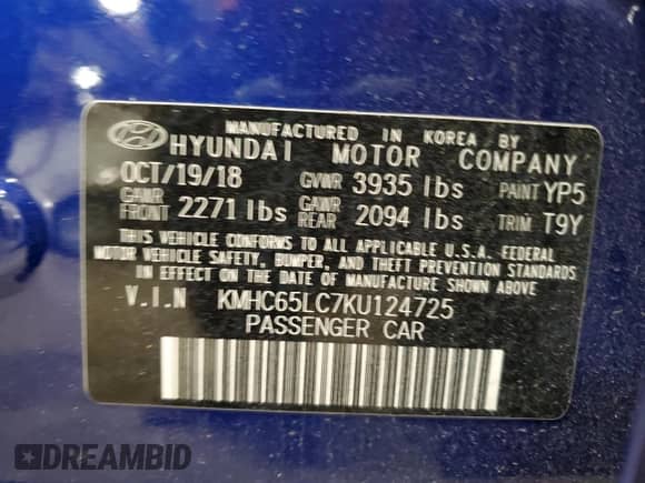 2019 Hyundai Ioniq Blue с VIN KMHC65LC7KU124725, выставлен на аукционе Copart как лот 76706153 с пробегом 67 645 миль миль и . История ставок и продаж доступна на DreamBid. Изображение 12.