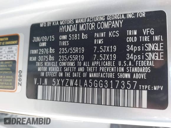 2016 Hyundai Santa Fe z VIN 5XYZW4LA5GG317357, wystawiony jako IAAI lot #42573155 z przebiegiem 103 382 mil mil oraz . Historia ofert i sprzedaży dostępna na DreamBid. Obrazek 9.