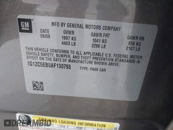 2010 Chevrolet Malibu 1LT с VIN 1G1ZC5EB0AF130793, выставлен на аукционе IAAI как лот 43018379 с пробегом 75 932 миль миль и . История ставок и продаж доступна на DreamBid. Изображение 9.