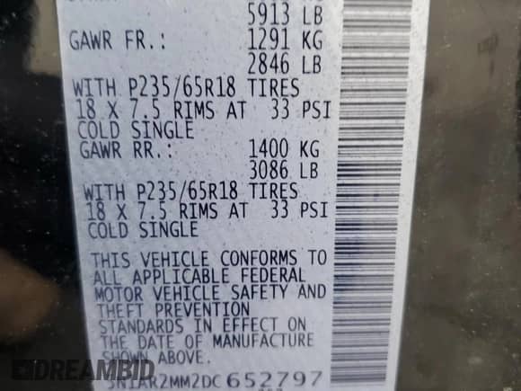 2013 Nissan Pathfinder S with VIN 5N1AR2MM2DC652797, listed as a Copart auction lot 72071325 with 158,483 mi miles and Salvage title. Bid and sale history available at DreamBid. Image 13.