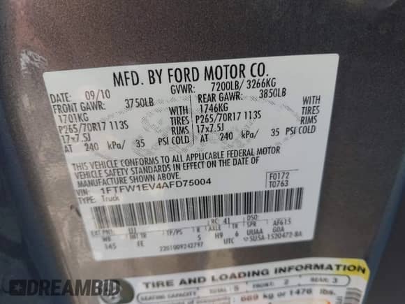 2010 Ford F-150 XL с VIN 1FTFW1EV4AFD75004, выставлен на аукционе IAAI как лот 43241708 с пробегом 148 533 миль миль и . История ставок и продаж доступна на DreamBid. Изображение 9.
