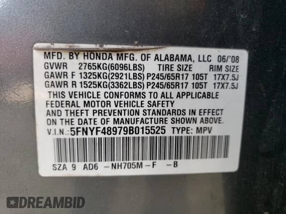 2009 Honda Pilot Touring with VIN 5FNYF48979B015525, listed as a Copart auction lot 81966235 with 146,195 mi miles and Salvage title. Bid and sale history available at DreamBid. Image 13.