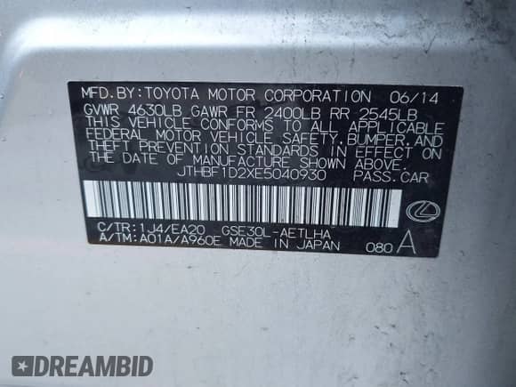 2014 Lexus IS 250 с VIN JTHBF1D2XE5040930, выставлен на аукционе IAAI как лот 43293737 с пробегом 116 389 миль миль и . История ставок и продаж доступна на DreamBid. Изображение 9.