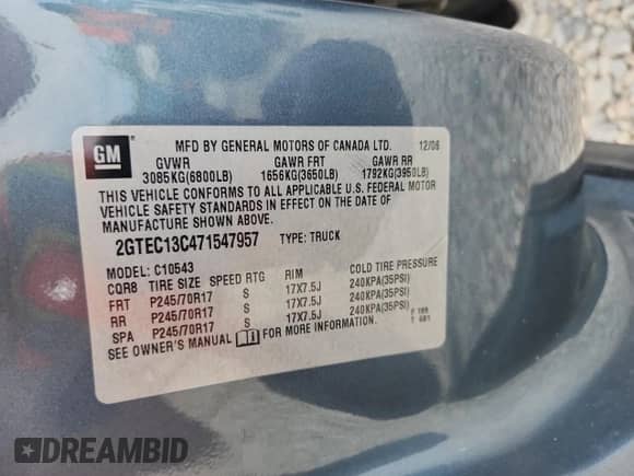 2007 GMC Sierra 1500 SLE1 z VIN 2GTEC13C471547957, wystawiony jako Copart lot #62828695 z przebiegiem 204 094 mil mil oraz Szkoda całkowita • Salvage title. Historia ofert i sprzedaży dostępna na DreamBid. Obrazek 12.