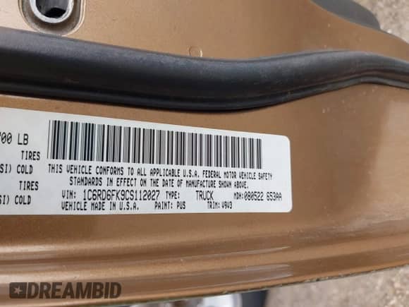 2012 Ram 1500 ST with VIN 1C6RD6FK9CS112027, listed as a IAAI auction lot 42128713 with 161,516 mi miles and . Bid and sale history available at DreamBid. Image 9.