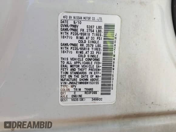 2011 Nissan Murano S z VIN JN8AZ1MW9BW153155, wystawiony jako IAAI lot #41829284 z przebiegiem 50 624 mil mil oraz . Historia ofert i sprzedaży dostępna na DreamBid. Obrazek 9.