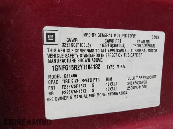 2000 Chevrolet Express с VIN 1GNFG15R2Y1104182, выставлен на аукционе IAAI как лот 41722803 с пробегом 266 488 миль миль и . История ставок и продаж доступна на DreamBid. Изображение 9.