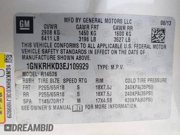 2014 Chevrolet Traverse LT z VIN 1GNKRHKD3EJ109929, wystawiony jako IAAI lot #42515411 z przebiegiem Nie podano mil oraz . Historia ofert i sprzedaży dostępna na DreamBid. Obrazek 9.