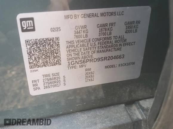 2025 Chevrolet Tahoe Z71 z VIN 1GNS6PRD9SR204663, wystawiony jako Copart lot #68784975 z przebiegiem 10 238 mil mil oraz Nie do naprawy • Non repairable. Historia ofert i sprzedaży dostępna na DreamBid. Obrazek 14.