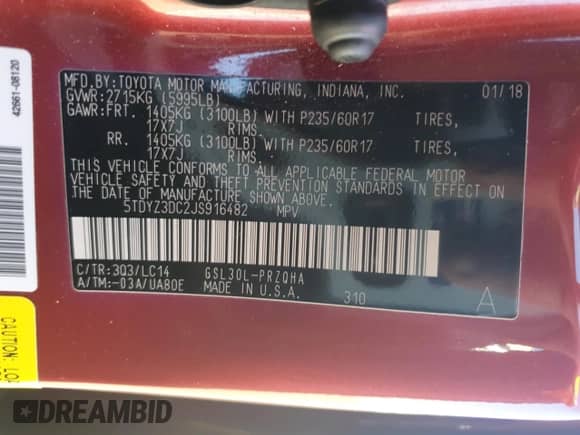 2018 Toyota Sienna XLE with VIN 5TDYZ3DC2JS916482, listed as a Copart auction lot 86336705 with 36,193 mi miles and Salvage title. Bid and sale history available at DreamBid. Image 13.