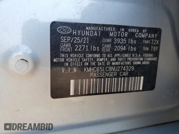 2022 Hyundai Ioniq Blue with VIN KMHC65LC8NU274329, listed as a Copart auction lot 80215775 with 74,793 mi miles and Salvage title. Bid and sale history available at DreamBid. Image 12.