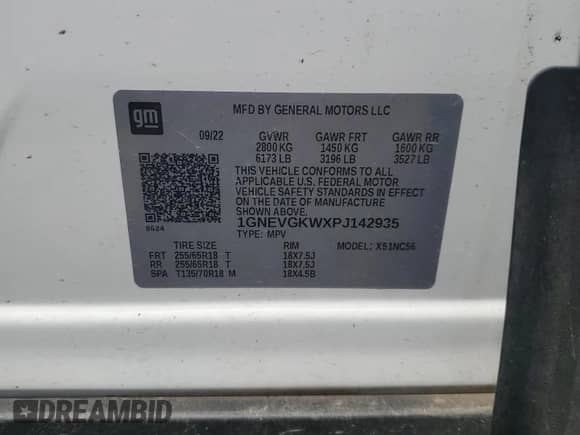 2023 Chevrolet Traverse LT Cloth с VIN 1GNEVGKWXPJ142935, выставлен на аукционе Copart как лот 65140405 с пробегом 34 326 миль миль и На запчасти • Non repairable. История ставок и продаж доступна на DreamBid. Изображение 13.