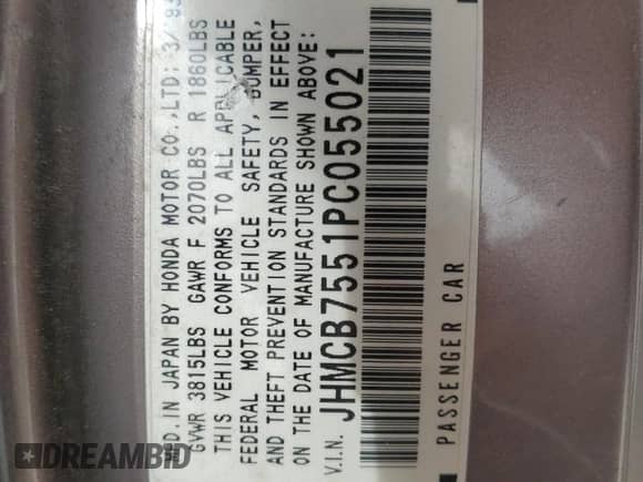 1993 Honda Accord with VIN JHMCB7551PC055021, listed as a Copart auction lot 51530095 with 281,790 mi miles and Clean title. Bid and sale history available at DreamBid. Image 12.