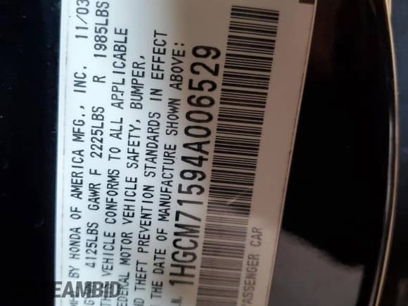 2004 Honda Accord with VIN 1HGCM71594A006529, listed as a Copart auction lot 84827274 with 88,613 mi miles and Salvage title. Bid and sale history available at DreamBid. Image 12.